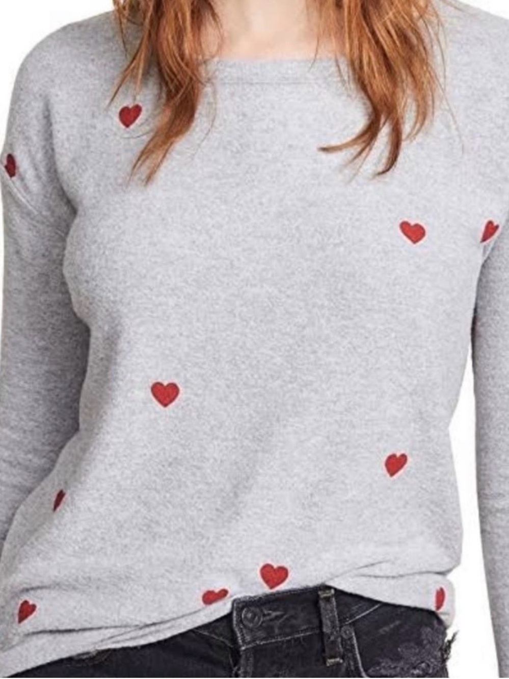 Chaser Light Gray Sweatshirt with Red Hearts